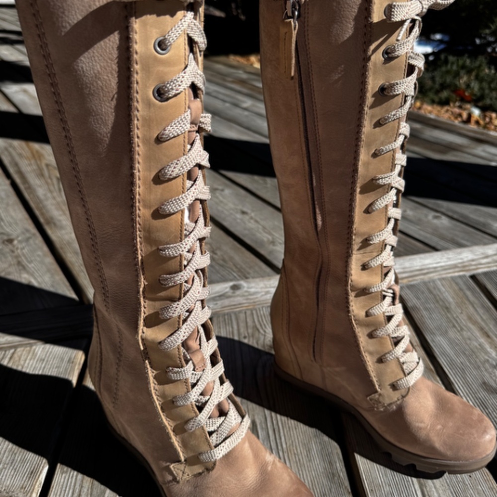SOREL Joan of Arctic Wedge II Boots Tall Women's Beige Lace Up Size 8.5 - Picture 10 of 14